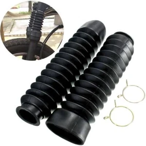 2x Universal Black Motorcycle Front Rubber Fork Boots Shock Cover' Absorber U4X7 - Picture 1 of 10