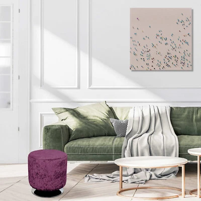 Velvet Foot Stool Purple Round Footrest Spinning Upholstered Soft Touch Fabric - Image 1 of 4