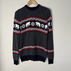 Aspen Navy Polar Bear Fair Isle Sweater Mens Small Holiday Winter Cozy - Picture 1 of 7