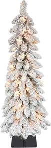 3 Fuß vorbeleuchteter beflockter Bleistift Alpine künstlicher Weihnachtsbaum mit 35 Lichtern grün - Bild 1 von 6