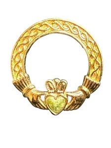 Vtg Soldor Claddagh Brooch Gold Green Heart Irish Celtic Love Loyalty Pin 1.25” - Picture 1 of 4