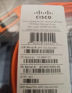 Cisco SFP-10G-AOC3M 10GBASE Active Optical SFP+ 3M 10-2847-01 Hologram - Picture 1 of 3
