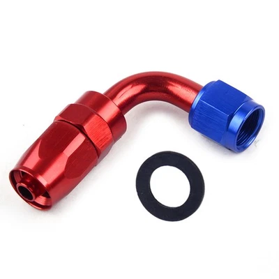 6-AN AN6 90 Grad-Schwenköl-Kraftstoffschlauch-Endstück-Adapter Rot / Blau - Image 1 of 3