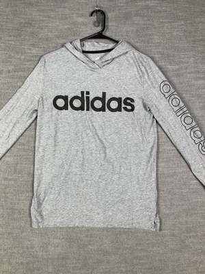 Camisa Adidas Juvenil Grande 14/16 Gris Con Capucha Manga Larga Logo Gráfico Atlético Foto 1 de 4