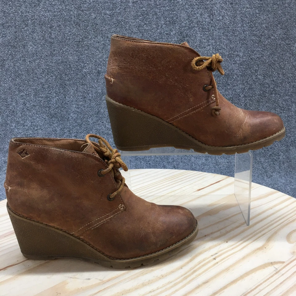 Botas Sperry para mujer 7 M Desert Stella Prow tacón de cuña STS 96942 cuero marrón Foto 1 de 4