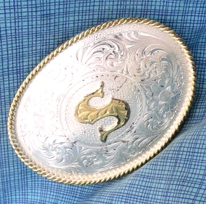 S Belt Buckle Western Scroll Initial S Monogram Vtg Montana Silversmiths .GMP574 - Picture 1 of 10