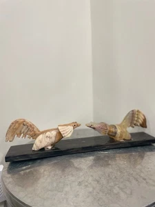 Escultura de gallo de piedra de ónix de mármol de colección talla a mano México 2 pájaros - Imagen 1 de 11