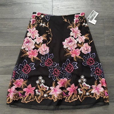 Vestido Beige by Eci Granero Para Mujer Negro Tul Floral Bordado Falda Talla 4 Nuevo con Etiquetas Foto 1 de 4