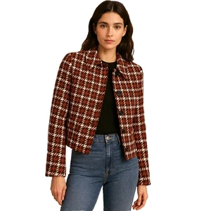 Liz Claiborne Hahnentritt Blazer Jacke Damen Größe Large Zierlich Kragen Crop - Bild 1 von 10