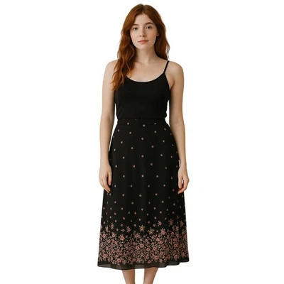 COLECCIÓN KATHIE LEE Vintage Años 90 Oscuro Moody Floral Midi Falda Slip 8 Foto 1 de 4