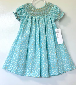 Handmade With Love By Nonna Floral Smocked RoseBuds Girl Bishop Dress Sz 18M. - Picture 1 of 6