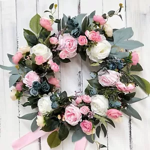 Rose Floral Spring Wreath for Front Door Valentines Day Wreaths & Lights Time... - Picture 1 of 9