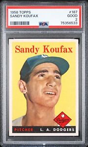 1958 Topps #187 Sandy Koufax Brooklyn Dodgers HOF PSA 2 GOOD - Fresh Case