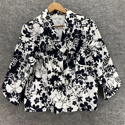 Blazer Dressbarn Mujer L Grande Blanco Floral Cuello Forrado Botones Manga Larga Foto 1 de 4