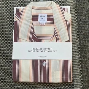 John Lewis Schlafanzug Herren 100% Bio Baumwolle Burgund Streifen Größe S - Bild 1 von 7