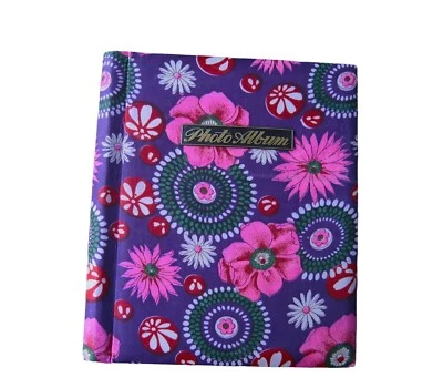 Pink/Purple Floral Photo Album; Lg.  Psychedelic 1960s-'70s Spiral-Bound  Fabric - Image 1 of 4