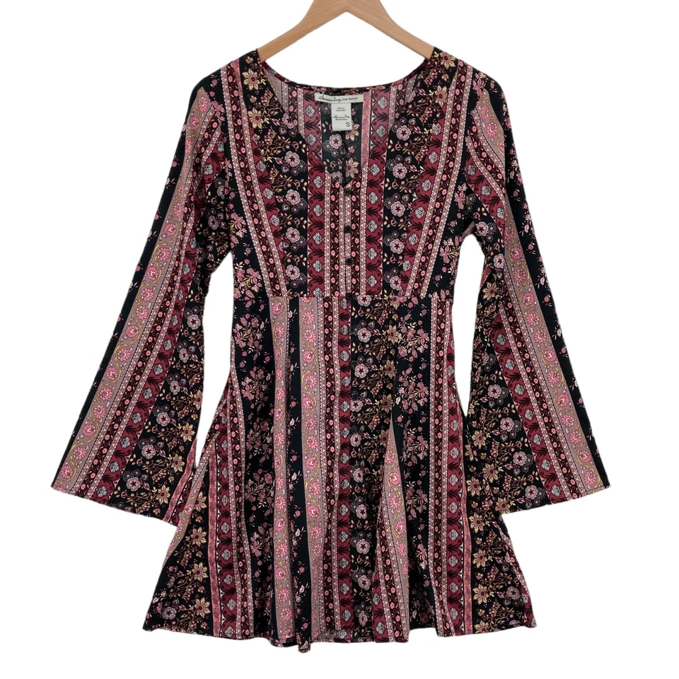 American Rag Cie Fit & Flare Dress Womens Small Multi Floral V Neck Button Front - Image 1 of 4