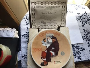 knowles collector plates Norman Rockwell’s “ Santa in the Subway “ NIB 1st Edit - Picture 1 of 5