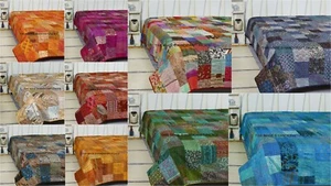 Vintage Seda Patchwork Kantha Colcha Manta Ropa de Cama Doble / Reina - Imagen 1 de 32