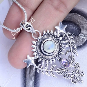 Mondstein & facettierter Amethyst Edelstein Schmuck 925 Sterling Silber Damen... - Bild 1 von 7