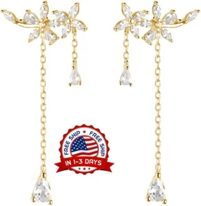 Pendientes Joyeria Fina Prendas de Moda De Oro Plata Esterlina 925 Aretes Hoja - Imagen 1 de 8