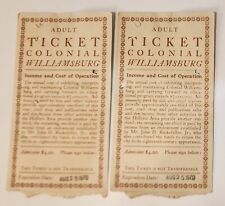Two Vintage 1970 Adult Tickets Colonial Williamsburg VA Rare
