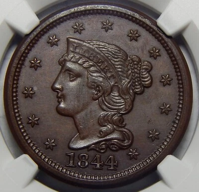 1844 N-3 NGC MS64BN BRAIDED HAIR LARGE CENT - Image 1 of 4