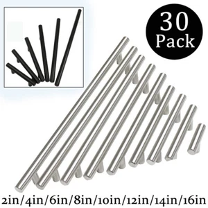 30Pack Brushed Nickel Kitchen Cabinet Pulls Stainless Steel Drawer T Bar Handles - Picture 1 of 18