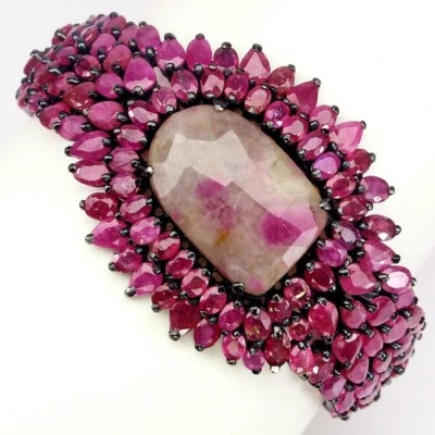 PULSERA PLATA ESTERLINA 925 MACIZA RUBÍ GENUINO ZAFIRO NATURAL 126,10 QUILATES 7,5" Foto 1 de 4