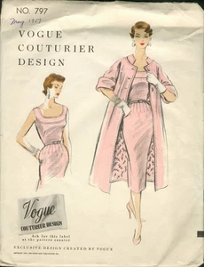 Vestido y abrigo vintage Vogue 1954 patrón de costura B34 (1115) - Imagen 1 de 2