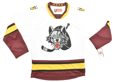 Camiseta deportiva de hockey CCM Chicago Wolves para hombre talla regular M blanca roja poliéster NUEVA Foto 1 de 4