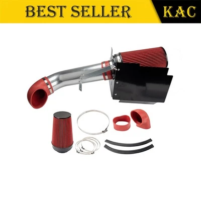 Kit de admisión de aire frío para 01-06 Chevy Silverado 2500 HD + filtro rojo con protector térmico Foto 1 de 4