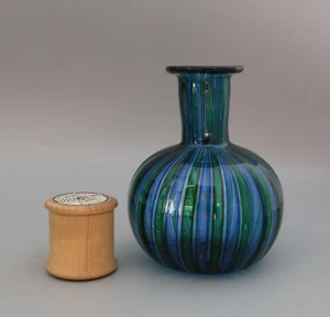 Pretty Murano Style Blue & Green Striped Bud Vase 9.5cm - Picture 1 of 9