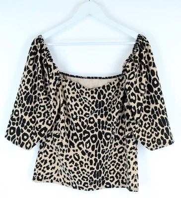 MISSGUIDED Women Top UK20 Brown Leopard Print 2/4 Sleeve Stretch Puff Style * - Image 1 of 4