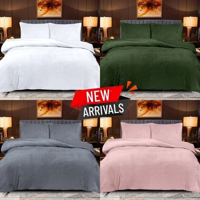 SHOP-DIRECT-24 Modern Velvet Duvet Quilt Cover Luxury Bedding Set Double King Super King Size