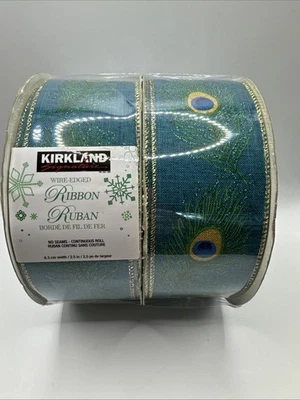 Lot Of 2 Kirkland No Seam Wire  Edged Ribbon 100 yards Peacock Feather Design - Image 1 of 3