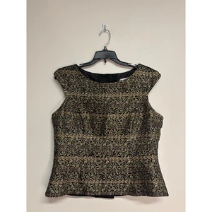 Jessica Howard gestreiftes Oberteil mit Kragen schwarz und goldfarben Perlen Knopfleiste Damengröße 10 - Bild 1 von 4