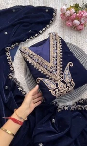 Juego de trajes de terciopelo pesado Kurta Palazzo Dupatta totalmente listos para usar Salwar Kameez - Imagen 1 de 5