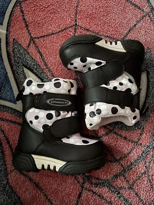 Athletech Toddler Girl Winter Snow Rain Boots Size 6. flaws. polka dot blackpink - Image 1 of 4