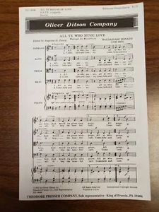 *LOT OF 15*  ALL YE WHO MUSIC LOVE by B.Donato - Presser - SATB Choral Octavo - Picture 1 of 3