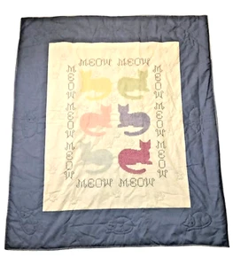 Handmade Quilt 60 X 52 Cross Stitch Embroidered Cat Blocks Throw Blanket Bedding - Picture 1 of 11