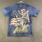 VTG 2001 The Mountain T Shirt Mens M Wolf American Flag  Graphic Short Sleeve