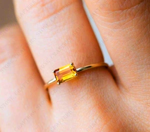 Natural Citrine Ring-Dainty Citrine Ring-Citrine Stacking Ring-Sterling Silver. - Picture 1 of 6