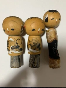 Vintage Kokeshi Japanese Dolls Set Of 3 - Picture 1 of 1