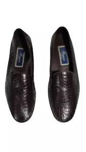 Scarpe eleganti da uomo Bragano marroni italiani in finta pelle di coccodrillo taglia 8,5 M - Foto 1 di 14