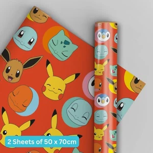 Birthday Wrapping Paper | Pokemon | 2 Sheets & 2 Tags | Kids Gift Wrap - Picture 1 of 4
