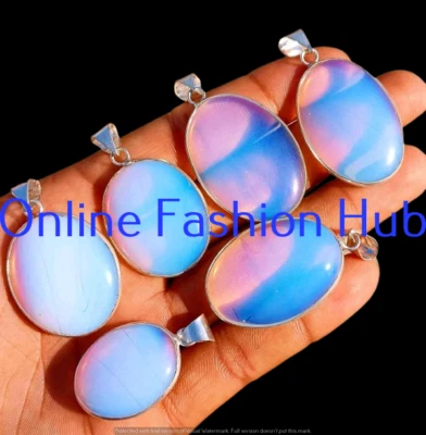 Lote de colgantes ovalados de piedras preciosas de opalita lechosa enchapados en plata de ley 925 joyas de regalo Foto 1 de 4