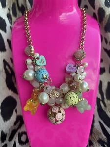 Betsey Johnson Vintage Candyland Gummibärchen Candy Pearl Herz KISS ME Halskette - Bild 1 von 7