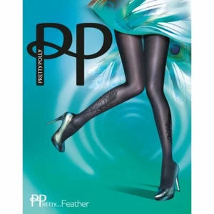 Pretty Polly ~ feather ~ black tights BNWT one size flocked peacock feather - Picture 1 of 1