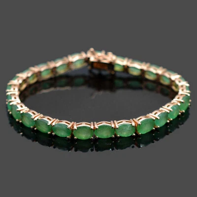 Brazalete de plata 925 chapado en oro rosa de 14 quilates con piedras preciosas de Zambia esmeralda natural  Foto 1 de 4